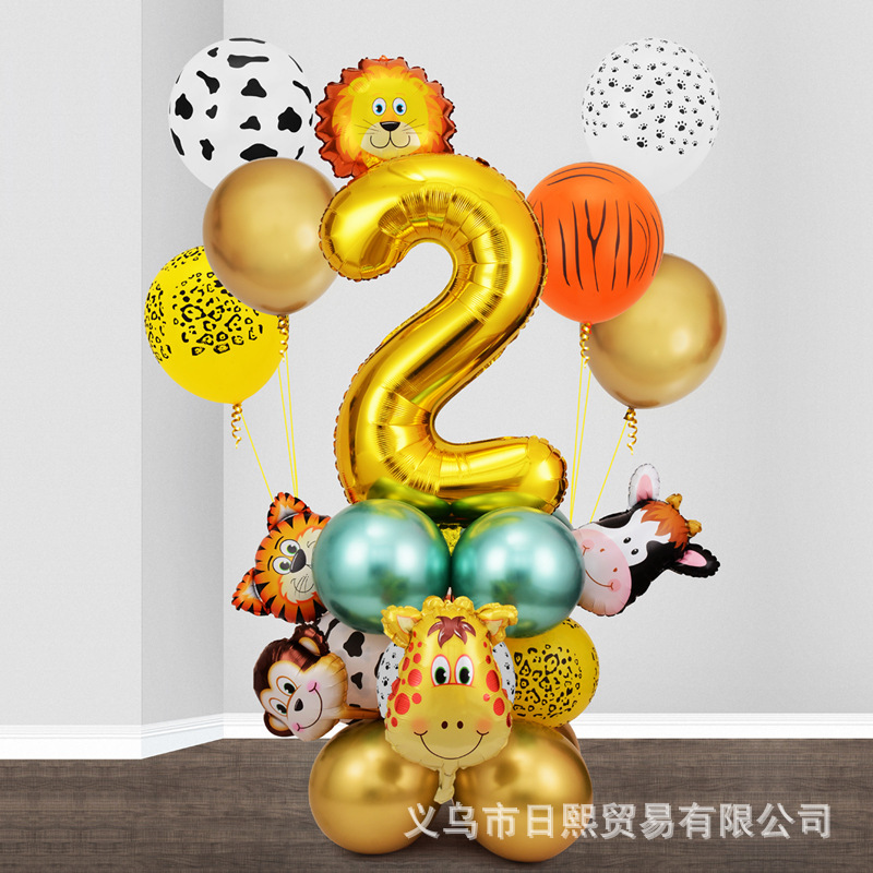Amazon AliExpress Forest Cartoon Animal Aluminum Foil First Birthday Decoration Scene Layout Latex Balloon Set