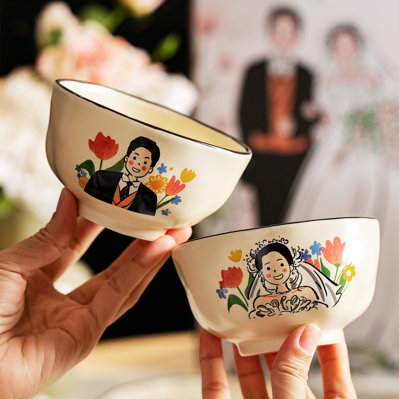 喜庆结婚釉下彩陶瓷餐具碗碟茶杯套装高颜值婚礼伴手礼厂家批发|undefined