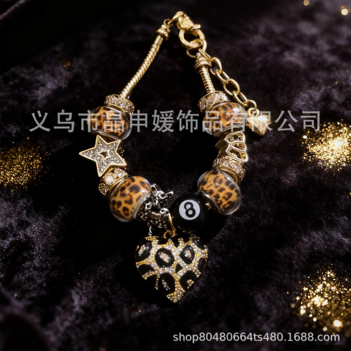 Pan Jia pulsera interfronteriza explosión DIY pulsera de cuentas de bronce estampado colgante de amor negro ocho joyas de moda
