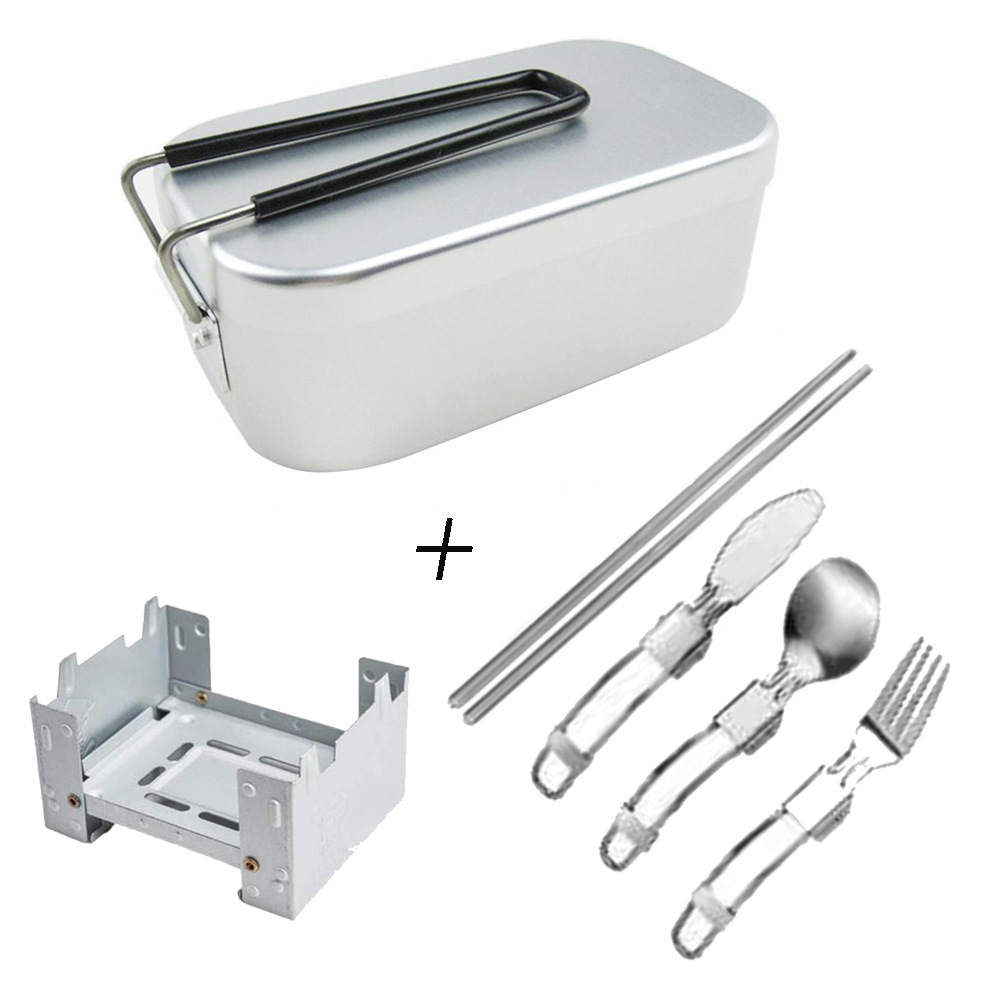 Camping al aire libre vajilla aluminio almuerzo caja portátil plegable japonés cuadrado almuerzo caja de almuerzo logotipo personalizado