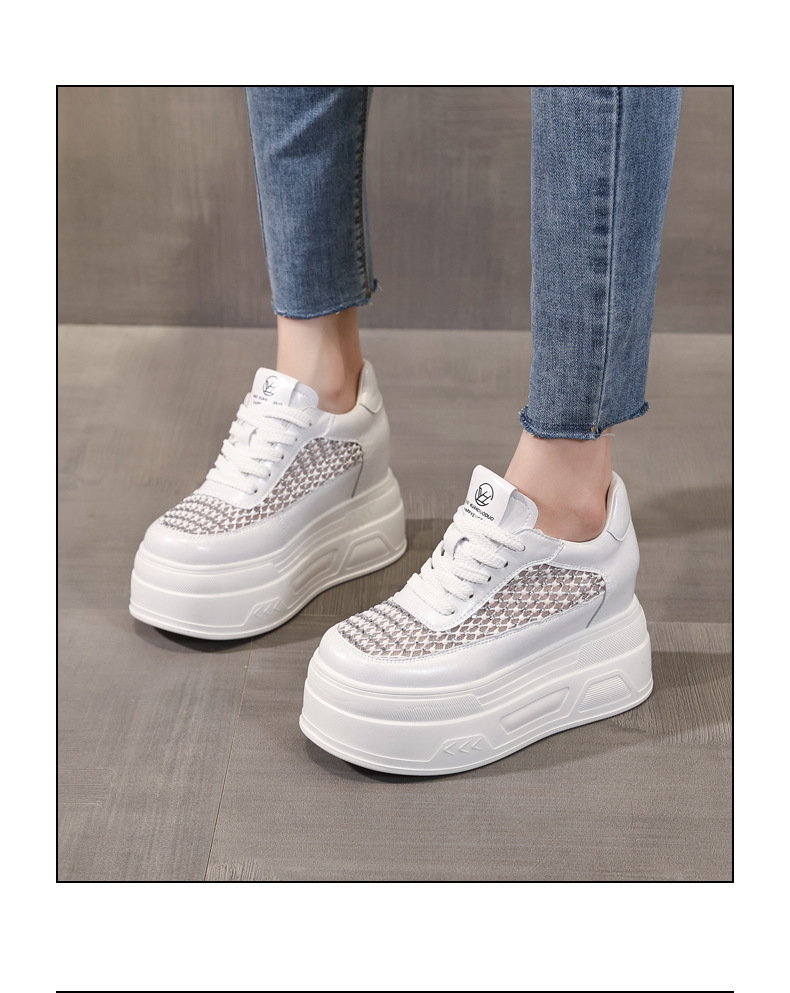Giày sneaker nữ đế dày lưới thoáng, phối đá rhinestone, tăng chiều cao — màu trắng chi tiết 16