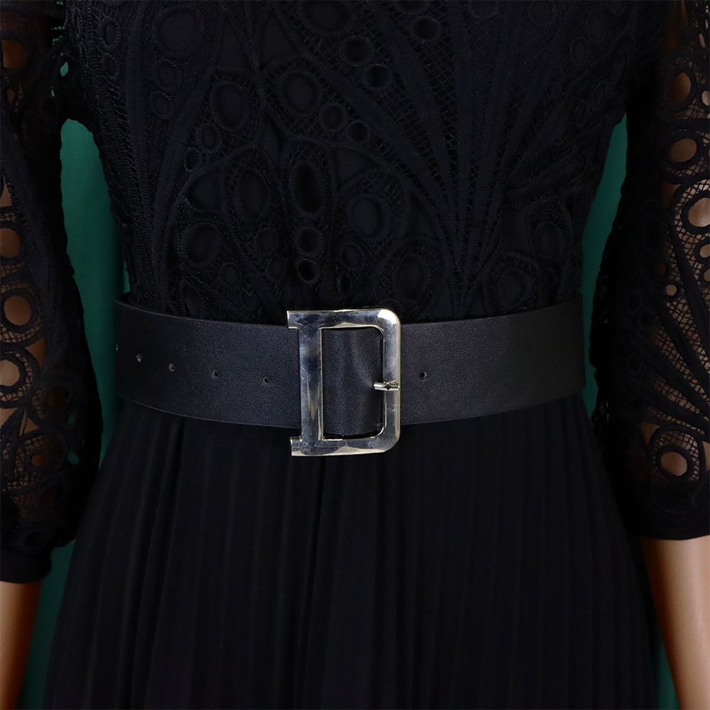 Women's Lace Hook Dress Hollow Pleated Stitching New Clothing_ecoleips.com
