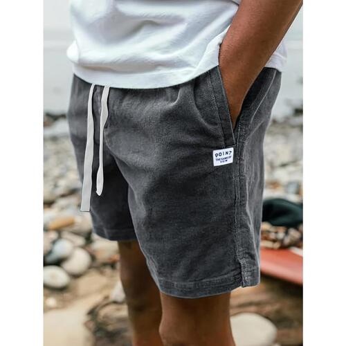 D7652026 New style pure color corduroy waist drawstring men's casual shorts