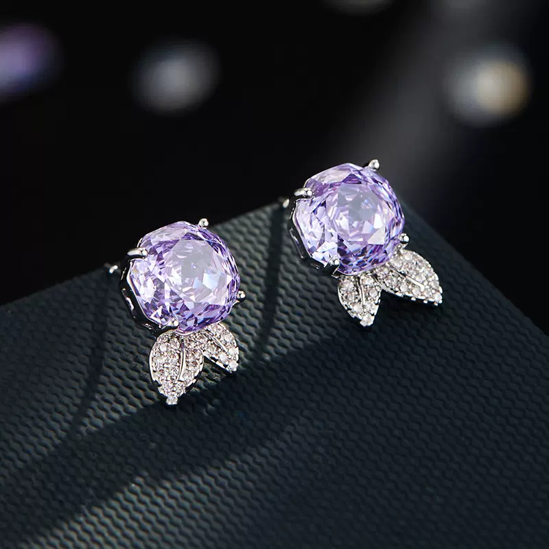 梦幻香芋紫立体玫瑰切耳钉轻奢高级感铜合金微镶锆石s925银针耳饰