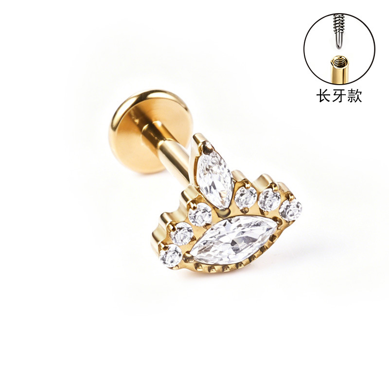 F136 Titanium Alloy Long Tooth Style Ear Studs, Finely Carved Ear Bone Studs with Zirconia, Lip Studs, G23 Titanium Body Piercing Jewelry detail image 9