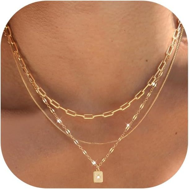 Ensemble de bijoux pour femme : collier pendentif doré multicouche empilable, orné de 3 pièces, en promotion_voghion.com