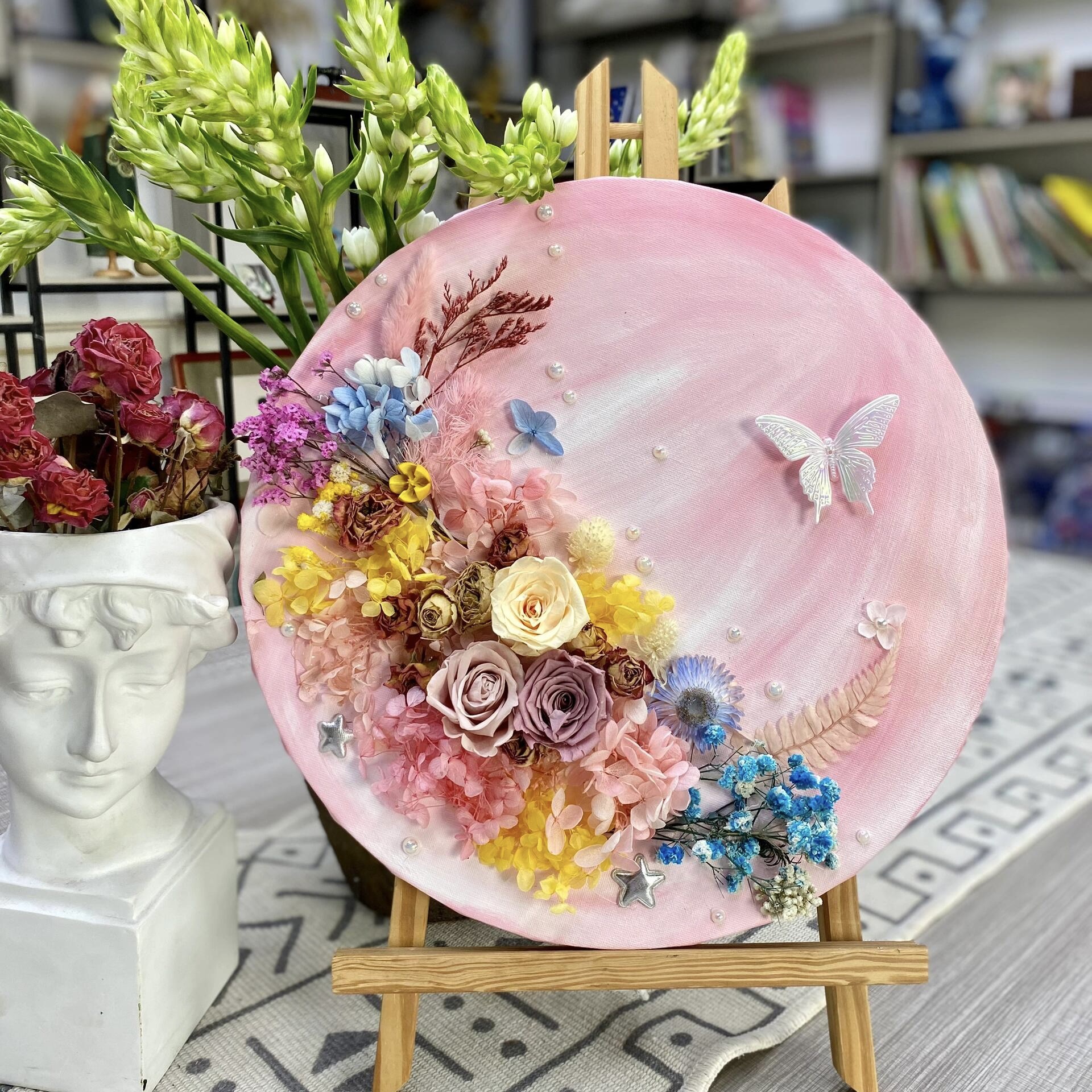 Paquete de material de bricolaje de flor eterna, marco de imagen de flor seca hecho a mano, regalo del día de la madre, evento de salón, decoración de grupo de calentamiento