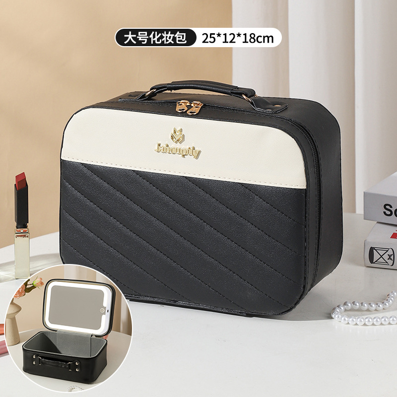 Nueva bolsa de cosméticos con lámpara LED de gran capacidad ins caja de almacenamiento de recuerdos de alta calidad maleta de viaje portátil
