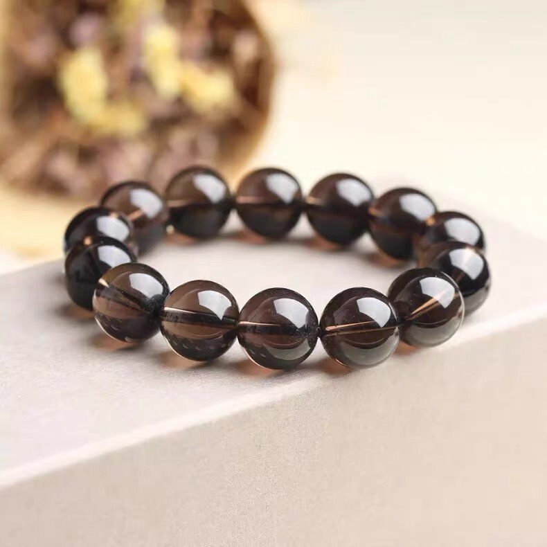 Natural Tea Crystal Bracelet Men's Tea Crystal Smoke Crystal Single Loop Bracelet Women's Beads Crystal Native Year Couple Jewelry