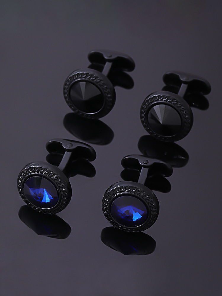 new round electroplated gun black diamond metal cufflinks men's French cuff nails_voghion.com