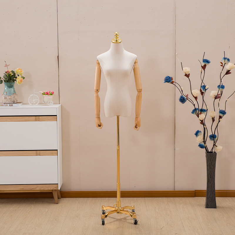Modelo accesorios mujer medio-longitud tienda de ropa ventana molde marco galvanoplastia base de hierro de oro cabeza de alambre de pie modelo marco maniquí