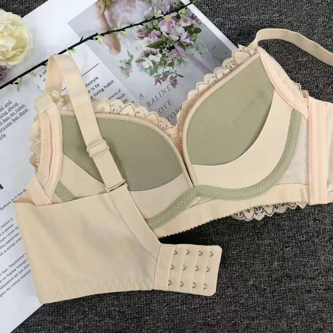 Nuevo sujetador de alta calidad de moda de encaje jacquard transpirable y cómodo ajuste lateral de pecho de tres filas de botones ropa interior para mujeres