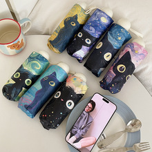 跨境梵高猫折叠伞防晒防紫外线黑胶遮阳伞便携小巧高颜值太阳伞女