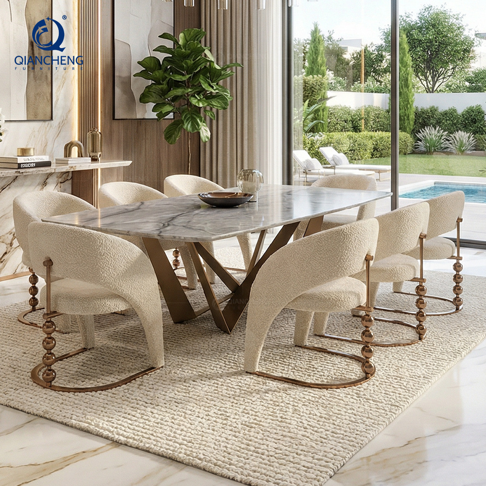 Mesa de Comedor de Mármol Rectangular Personalizable para Restaurante