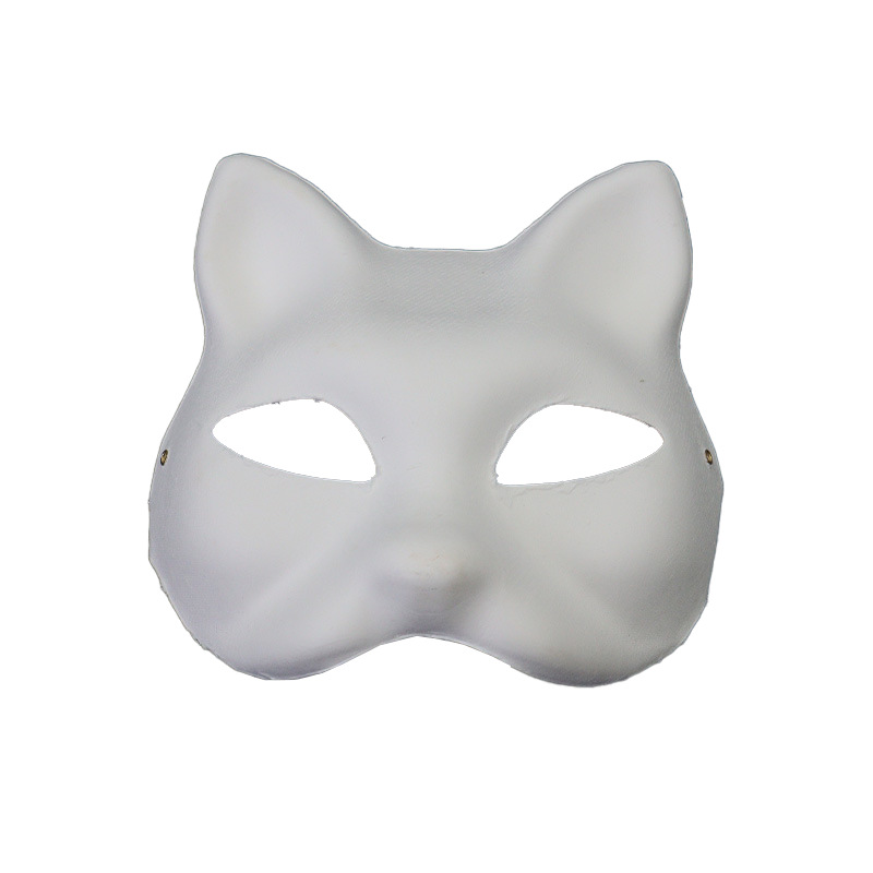 Máscara de cara de gato de fiesta en blanco para hombres y mujeres, pintura de bricolaje, máscara de pulpa, accesorios hechos a mano para niños, máscara de cara completa de graffiti