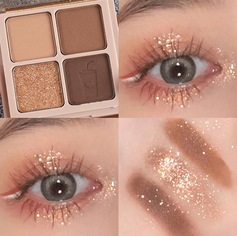 VIBELY Four-grid matte and glossy ground color eyeshadow palette, suitable for high-gloss, fine-textured daily pearlescent eyeshadow for lazy people Application Scenario