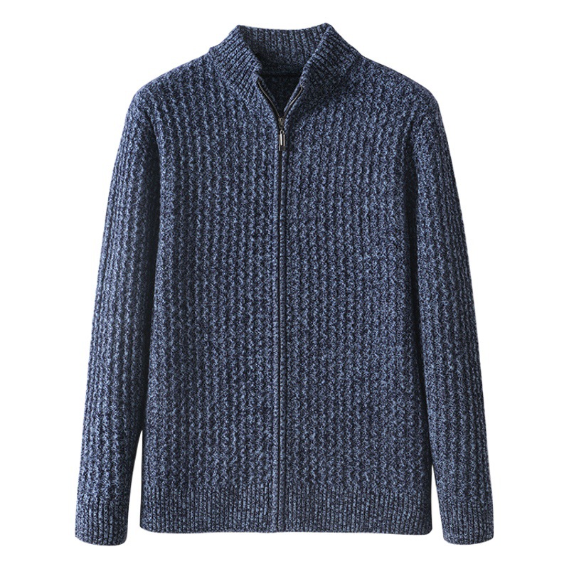 秋冬の男性の純ウールのファスナーのカーディガンの立襟のゆったりしているビジネスの男性式の花の紗のウールのセーターのオーバーのカジュアルなセーター