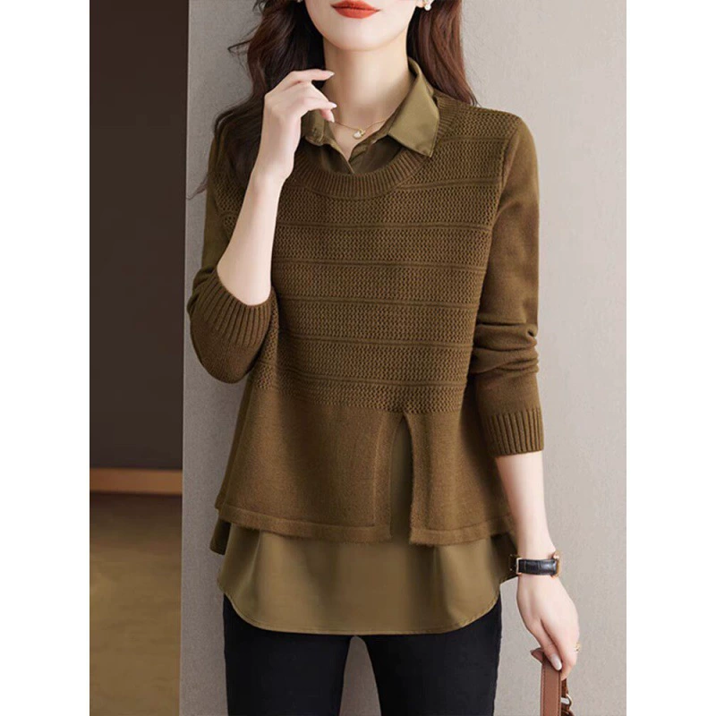 2024 весна и осень новый поддельный свитер из двух частей