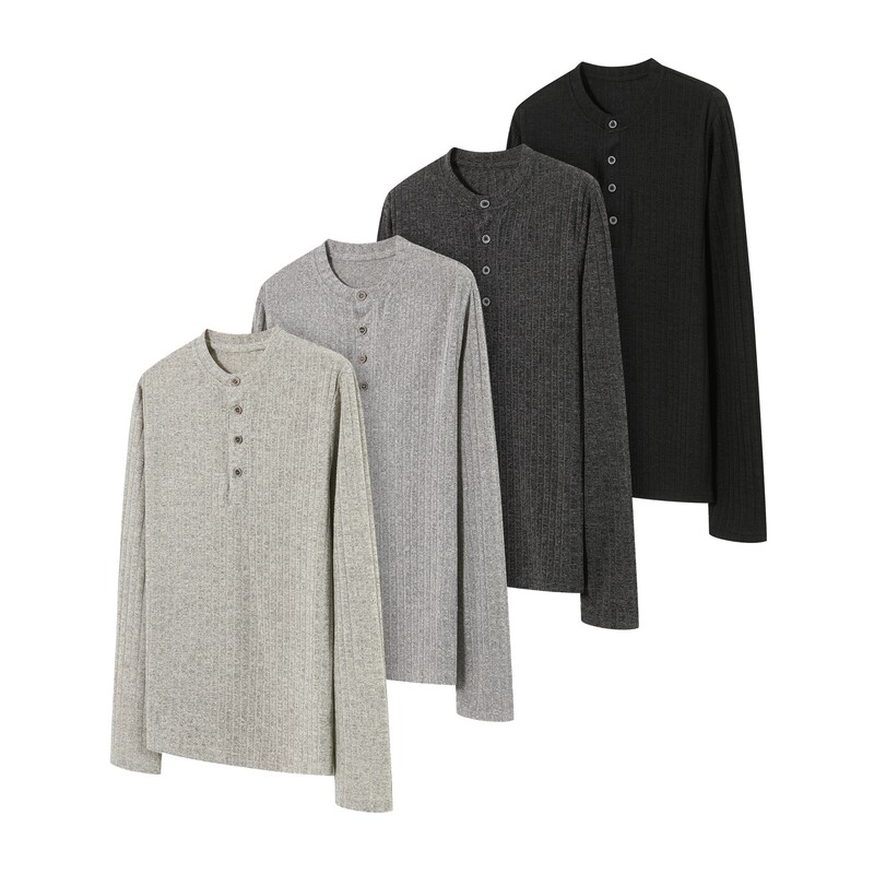 Old Money Style Henley Collar Vertical Stripe Textured Long Sleeve T-Shirt for Men, Early Autumn, Light Mature, Loose Fit, High-End Base Layer Top Old Money Style Henley Collar Vertical Stripe Textured Long Sleeve T-Shirt for Men, Early Autumn, Light Mature, Loose Fit, High-End Base Layer Top