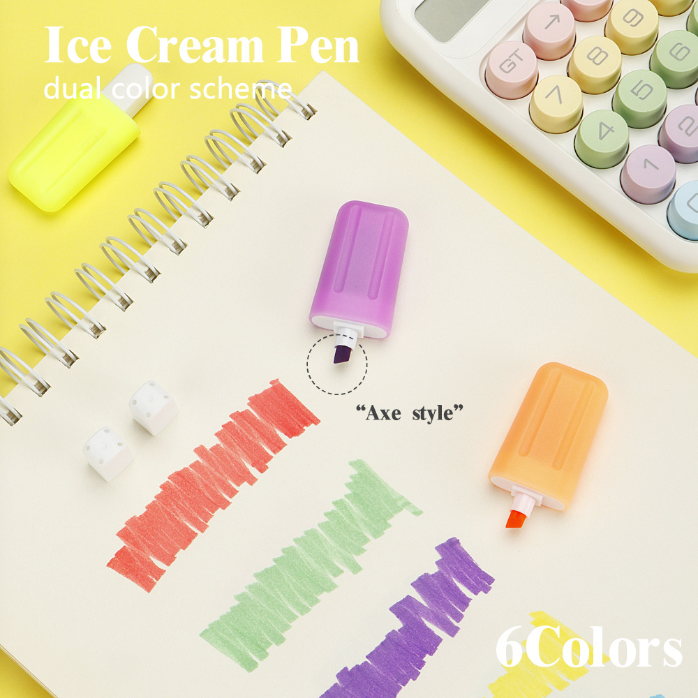 Cute estilo helado resaltador 6 color conjunto de bolígrafo de graffiti de color DIY bolígrafo para estudiantes de puntos clave