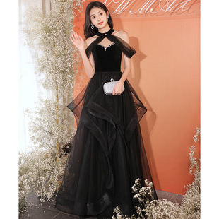 Black Evening Dress Women's High-end Light Luxury Niche French Socialite Birthday Party Banquet Temperament Host High-end Sense