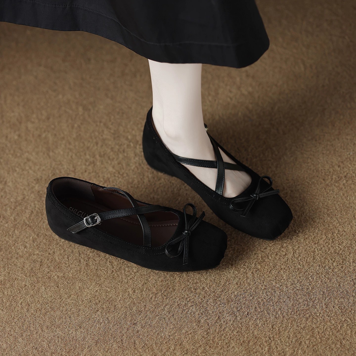 Vintage suave falda de hadas de talón bajo arco cuadrado con zapatos de una sola mujer 2026 nuevos zapatos de moda