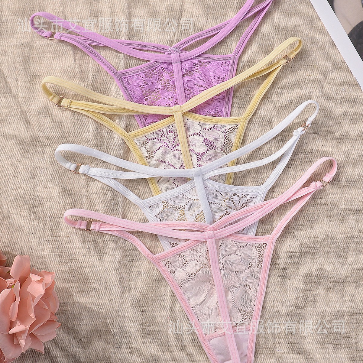 Transfronterizo exclusivo de encaje sexy damas T-pantalones cómodas ajustables triángulos de mujer marca personalizada etiquetado