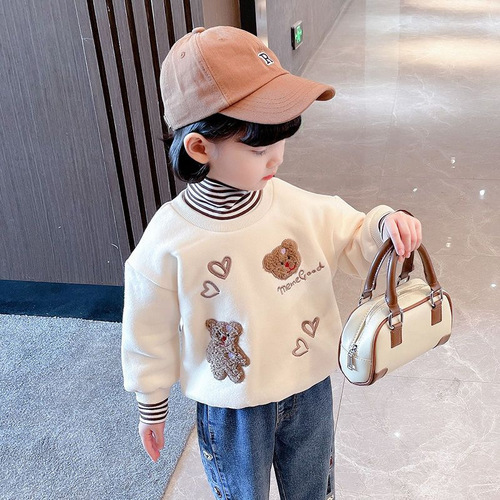 1308# Huamian Composite Silver Fox Fleece Girls' Padded Sweatshirt Autumn/Winter  New Style Trendy Children's Clothing Thickened