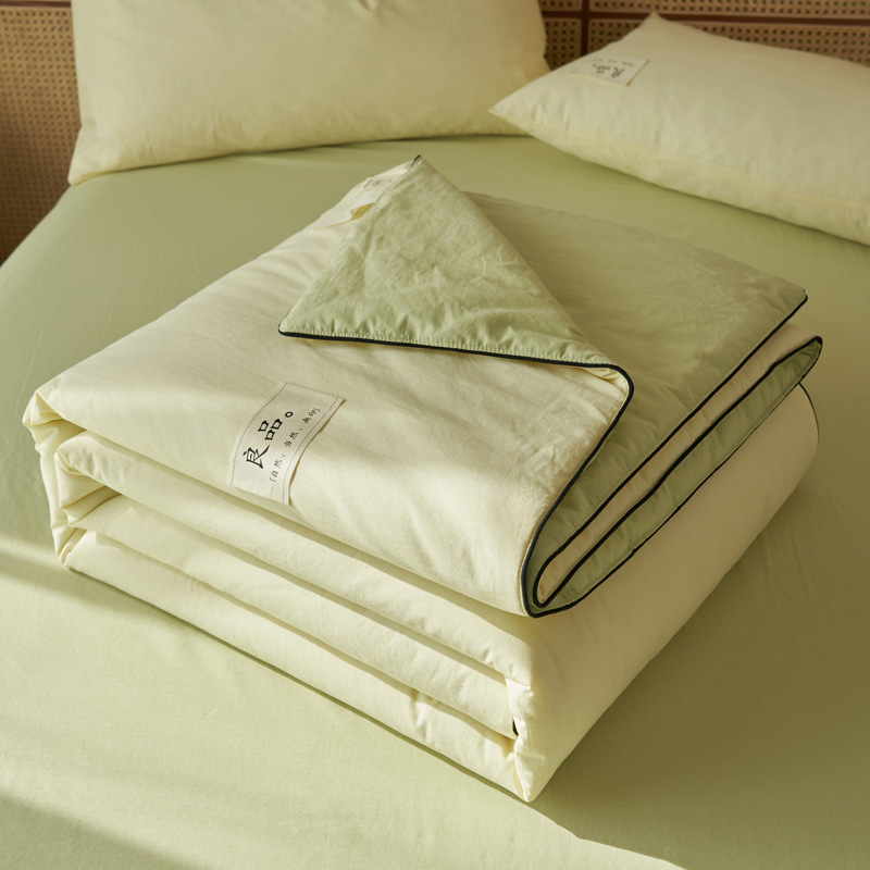 2026 New Model A-Grade Pure Cotton Washed Cotton Color-Blocking Corded Style 10% Soybean Fiber Summer Quilt Air-Conditioning Quilt and Four-Piece Set