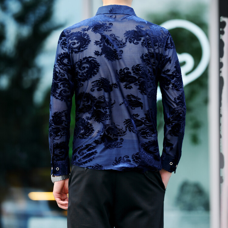 Spring and autumn middle-aged men's gold velvet long-sleeve shirt with dragon pattern jacquard, casual shirt, father's top, cardigan
