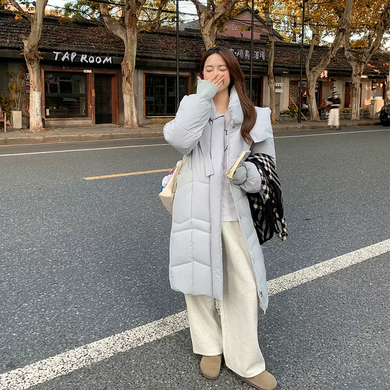2025秋冬女装连帽加长款加厚棉服夹克宽松休闲外套韩版oversize
