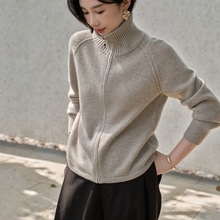 高端雪莲秋冬100%纯山羊绒开衫女高领拉链厚k款插肩保商超批发拿