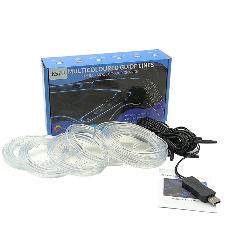 Lámpara de atmósfera del automóvil transformación interior USB colorido luz de control de voz sin cableado atmósfera del automóvil luz fría LED lámpara decorativa image 6