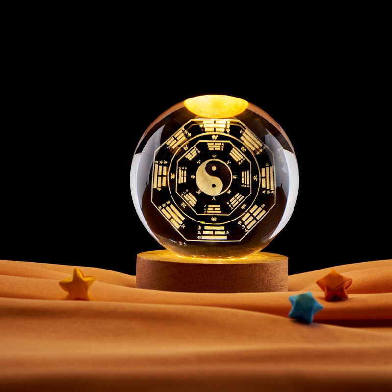 Taiji gossip creative 3d crystal ball inner carving luminous home decoration hallway decoration Crafts gift wholesale