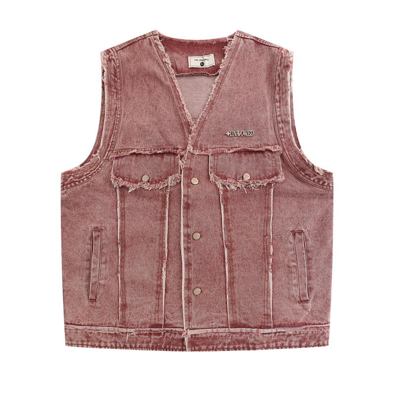 Men's Clothing national High Street Pu Shuai niche design casual vest men's and women's ins Fashion brand Denim coat_voghion.com
