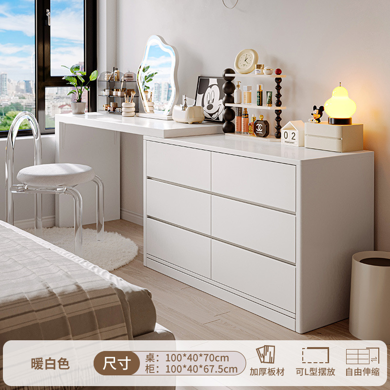 Tocador, cómoda, dormitorio integrado, simple y moderno, estilo crema, tocador, tocador, armario de almacenamiento, armario de cola de cama, madera maciza