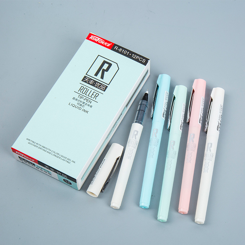R8101 recta pluma de agua líquida estudiante papelería de oficina recta bolígrafo líquido pluma de gel de gran capacidad de 0,5mm