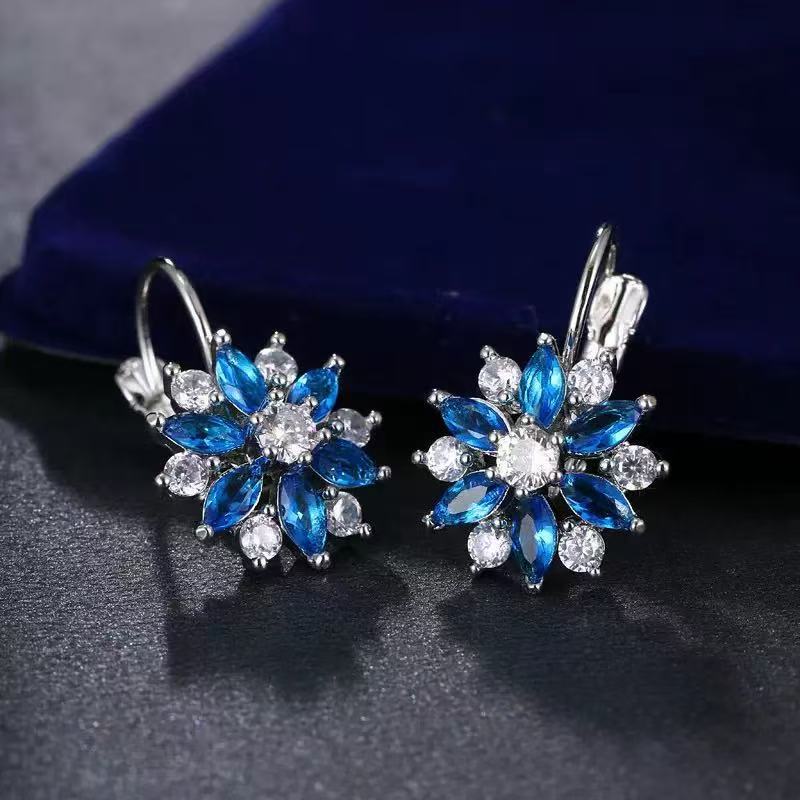 Cross-Border Snowflake Earrings, Original Blue Diamond Earrings for Women, Simple Christmas Gift, Valentine's Day Gift