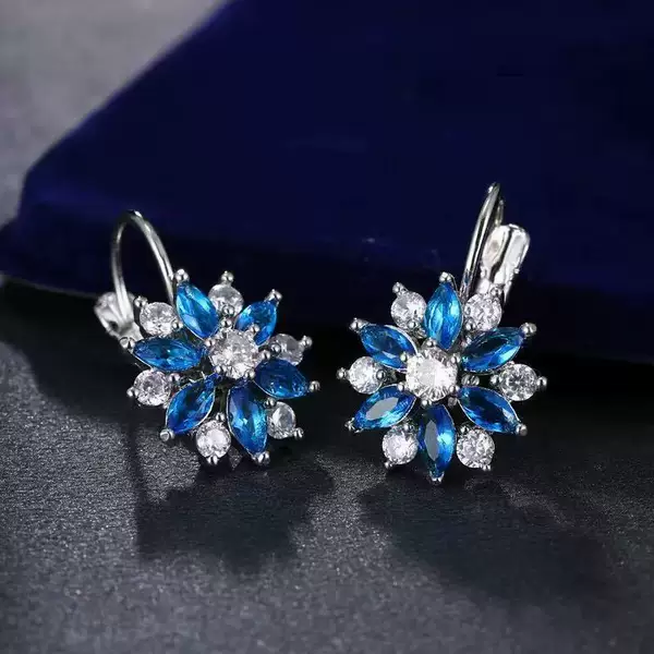 Cross-Border Snowflake Earrings, Original Blue Diamond Earrings for Women, Simple Christmas Gift, Valentine's Day Gift