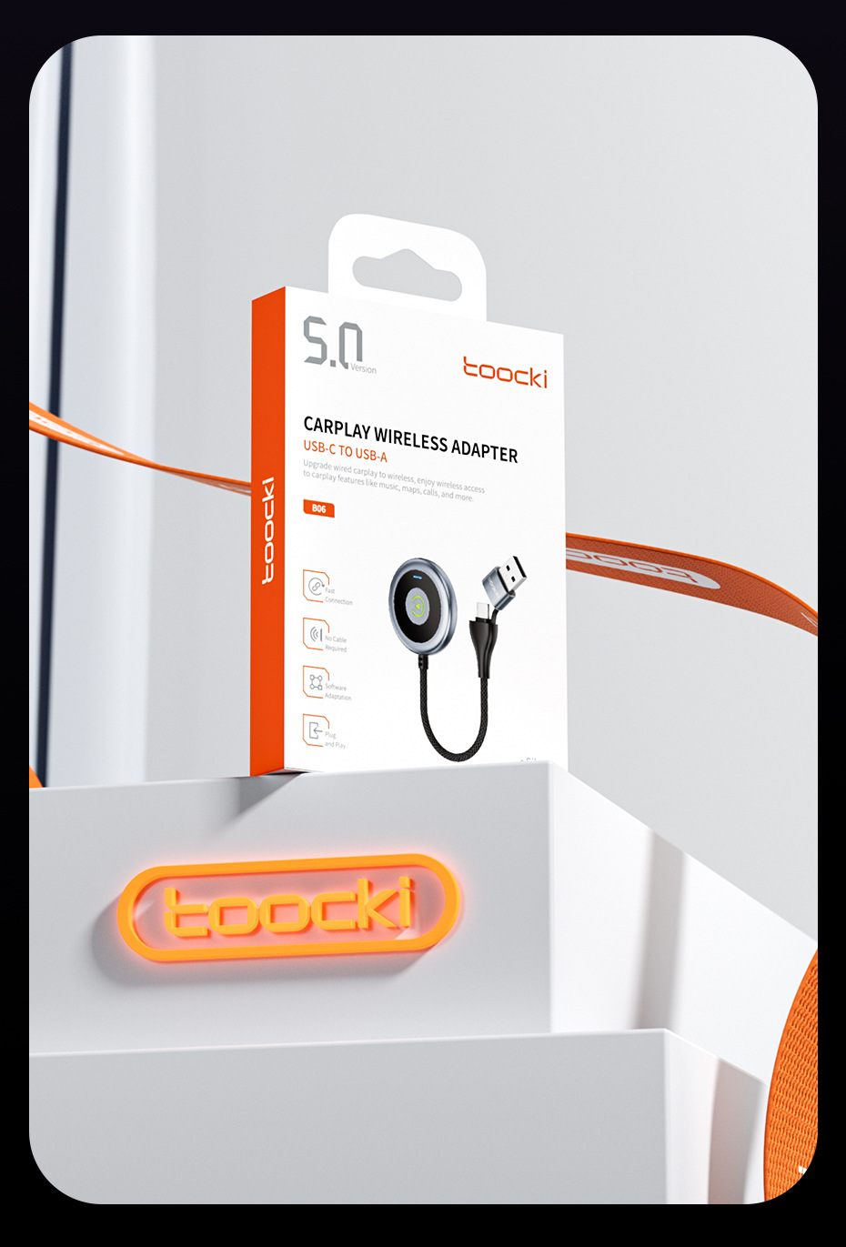 Toocki Car Wired to Wireless Carplay Apple Charging Two-In-One Smart Car-Machine Interconnection Navigation Box