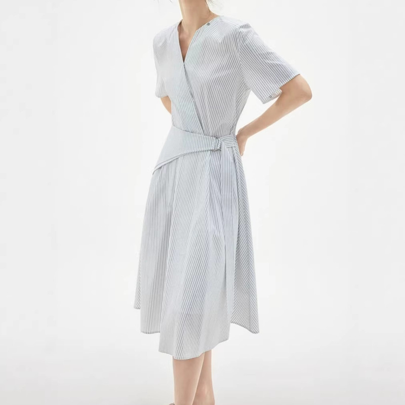 French High-End Striped V-Neck Dress for Women 2026 Summer New Style Asymmetrical Unique A-Line Skirt French High-End Striped V-Neck Dress for Women 2026 Summer New Style Asymmetrical Unique A-Line Skirt