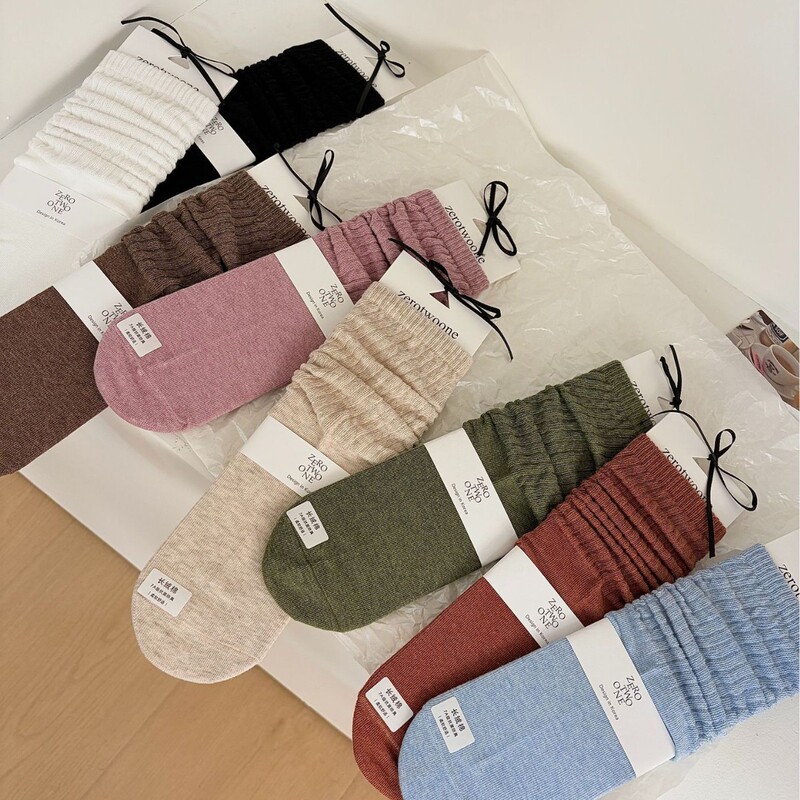 New autumn and winter mid-calf socks, ballet-style, versatile floral yarn ruffled bubble socks for women, autumn and winter