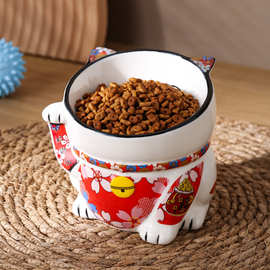 宠物碗陶瓷猫碗狗碗日系日式猫碗水碗高脚碗斜口猫咪食盆保护脊椎