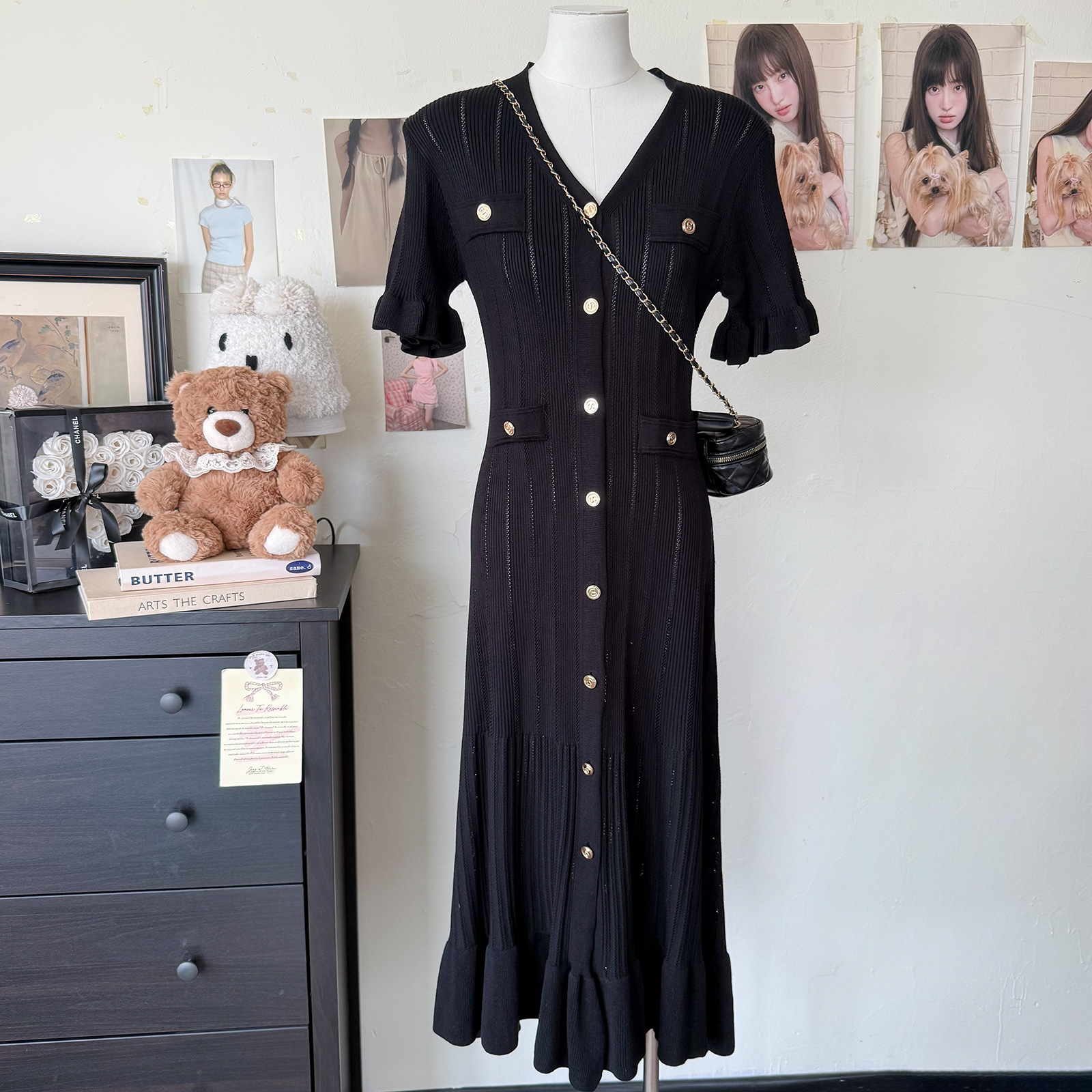 French Retro-style High-end Knitted For Women, Summer Ruffle Single-breasted Design, Elegant And Luxurious Long Dress_ecoleips.com