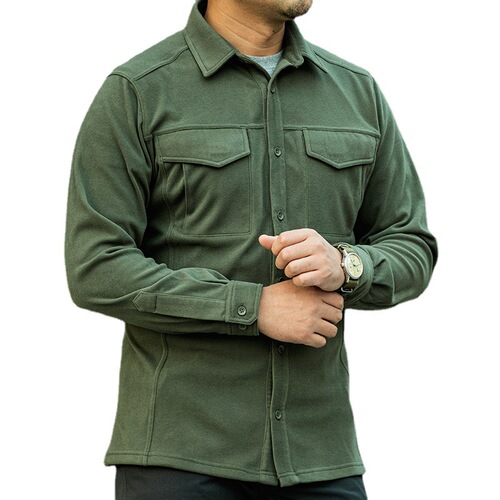 Men's Outdoor Tactical Fleece Lined Long Sleeve Shirt, Heavy Duty Crew Neck Insulated Shirt, Warm Fleece Sweatshirt, Spring and Autumn Inner Layer Shirt