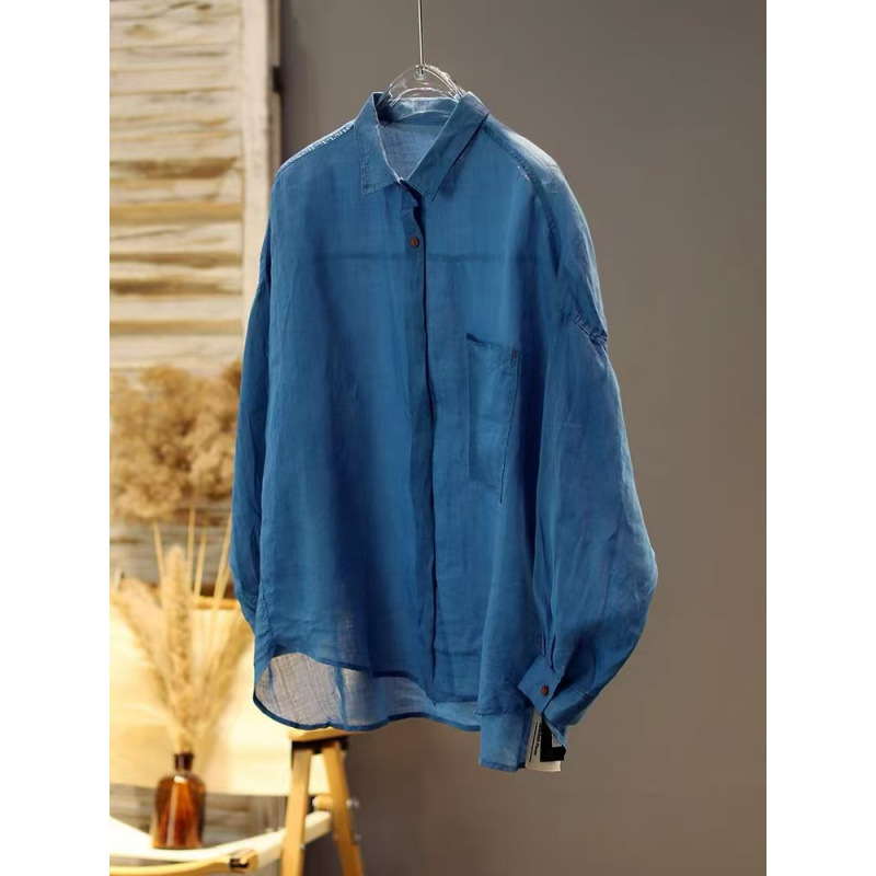 2025 Autumn Simple Versatile Linen Breathable Women's Loose Casual Solid Color Commuter Shirt Trend