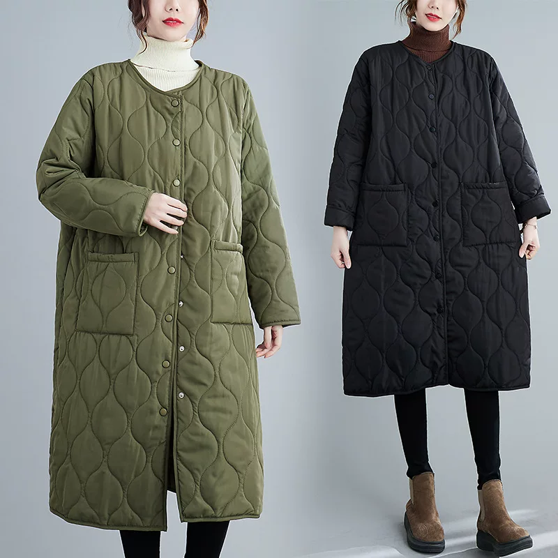 Long down jacket, mid-length, loose fit, plus size