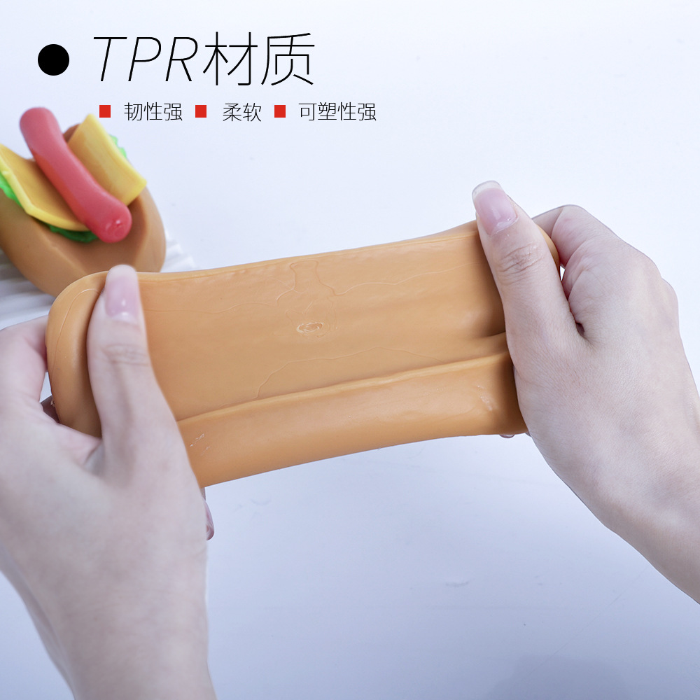 Simulación combinación de descompresión de hot dog, nuevo montaje de música de pellizco peculiar, juego de comida TPR, nuevo regalo de juego de bricolaje creativo