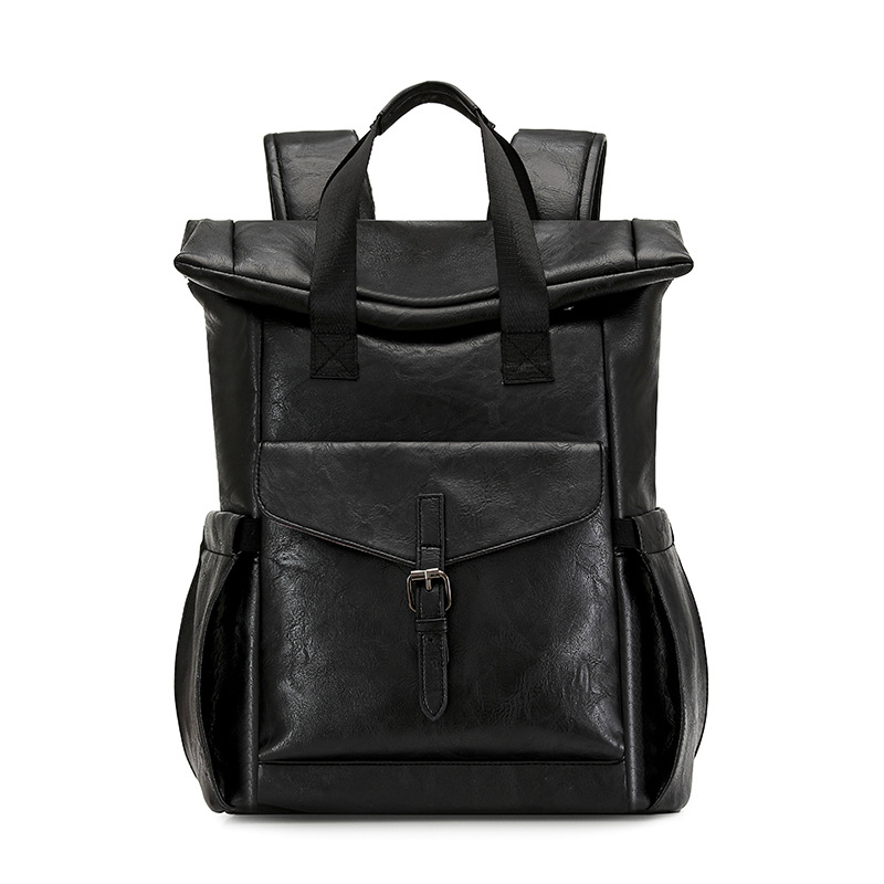 Retro minimalist leather backpack, large capacity, trendy light luxury, unisex laptop backpack, college student school bag