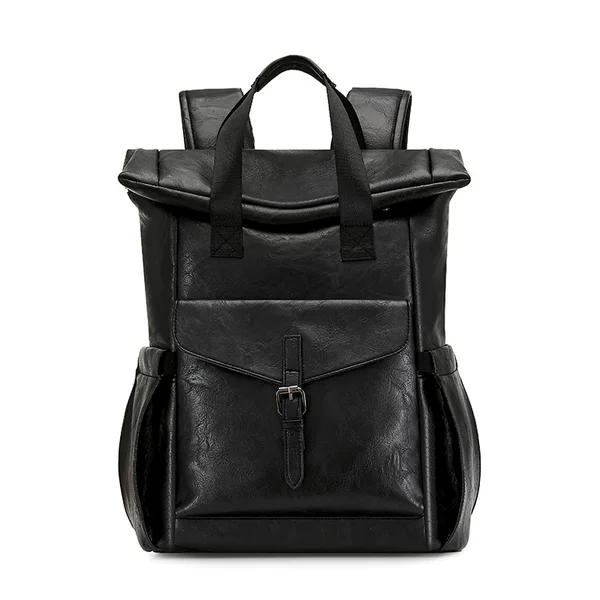 Retro minimalist leather backpack, large capacity, trendy light luxury, unisex laptop backpack, college student school bag